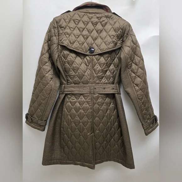 Burberry Quilted Double-Breasted Olive Trench Coat - Picture 3 of 8